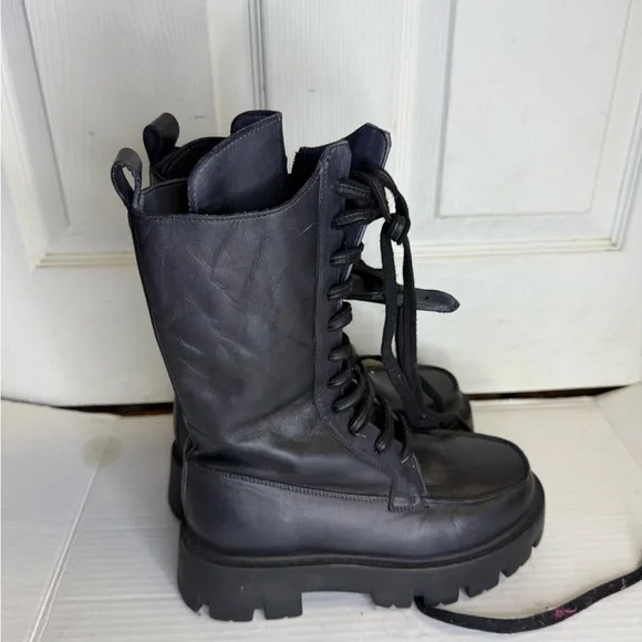 Free People Jones Lug Sole Combat Boot Size 7 Leather BlacK NEW - Picture 2 of 15